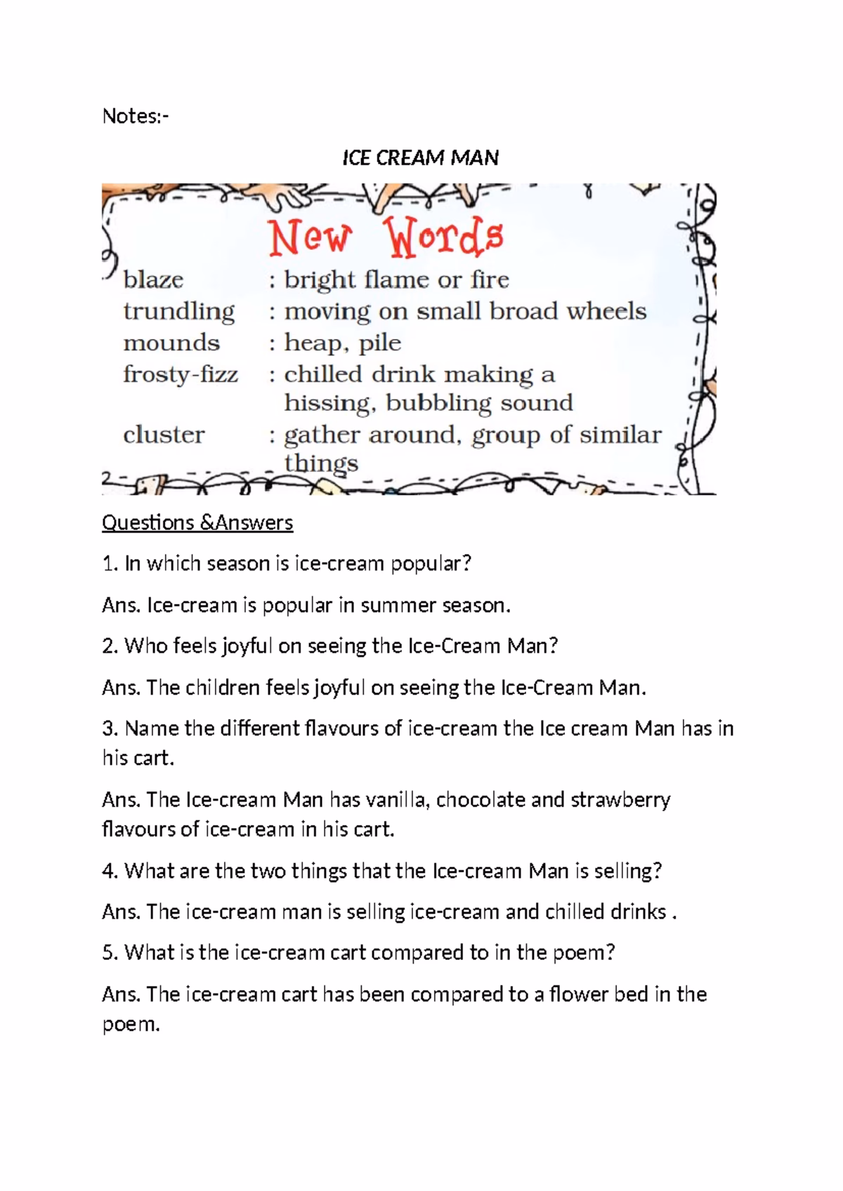 How to get Ice Cream Man Wonderful waste NCERT answers?