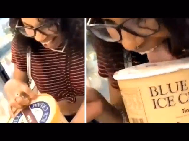 Did a girl lick a tub of Blue Bell ice cream?