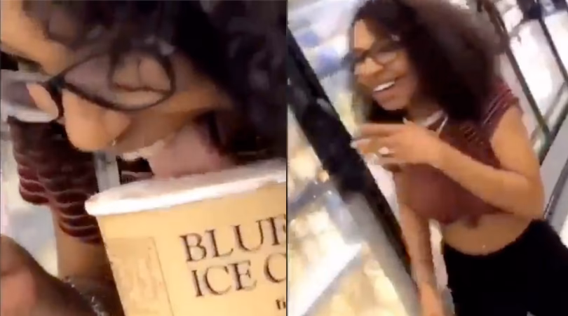Did a girl lick a tub of Blue Bell ice cream?
