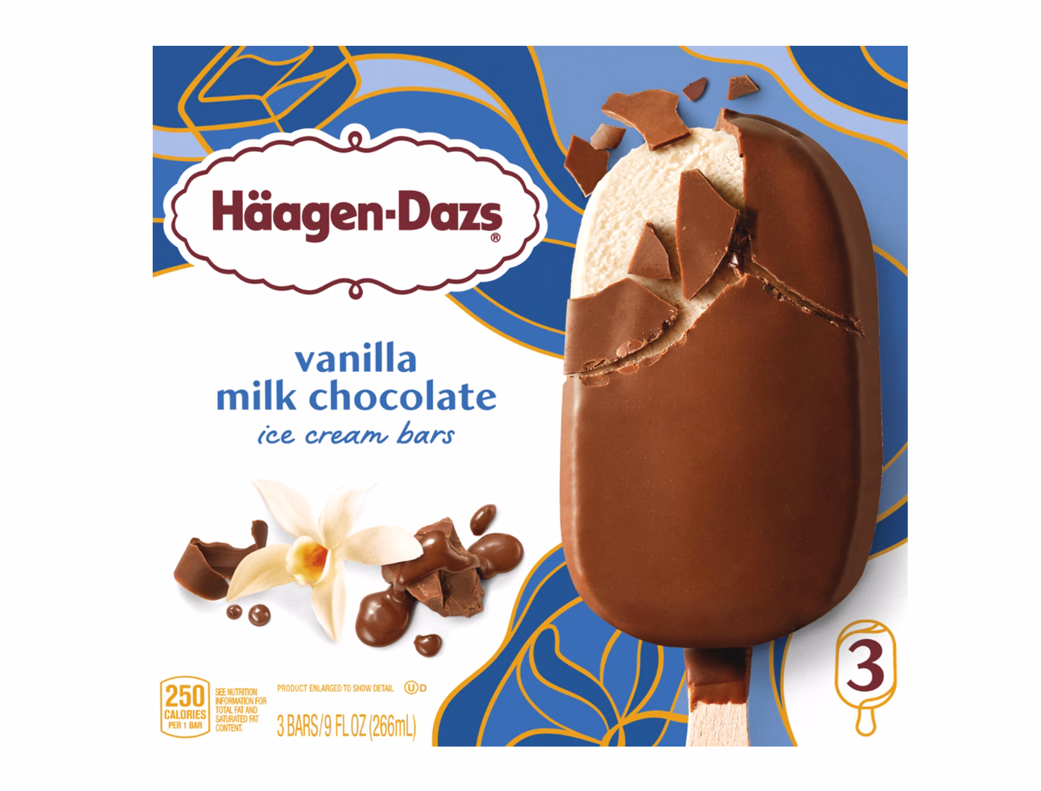 How many calories in Haagen-Dazs vanilla milk chocolate ice cream bar?