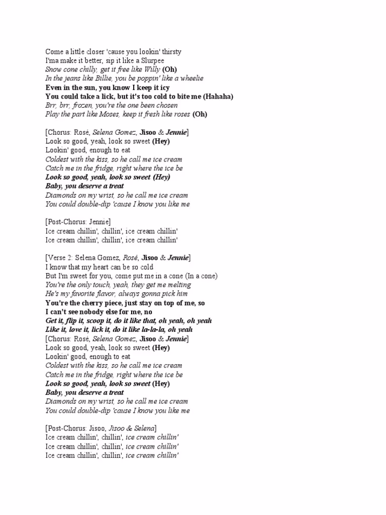 What is BLACKPINK ice cream lyrics?