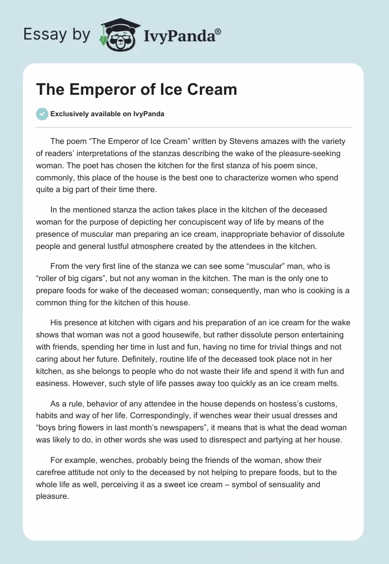 Who wrote 'Emperor of ice-cream'?